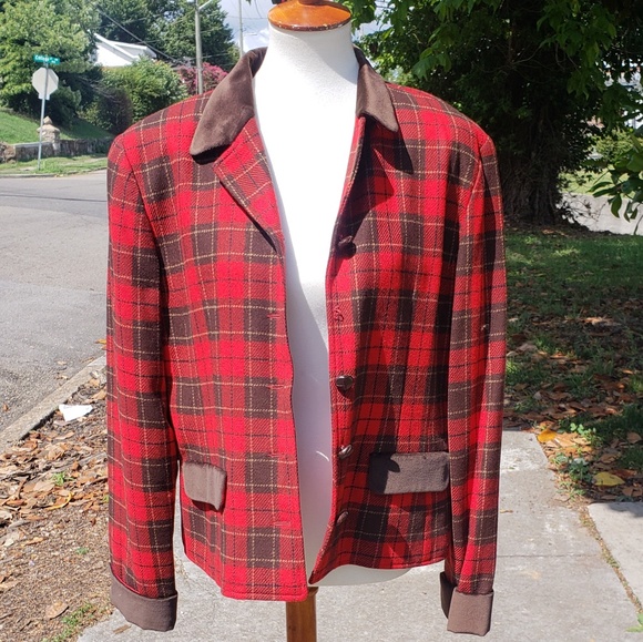 SOLD Vintage 90s Wool Blend Plaid Lizsports Jacket - Picture 2 of 7